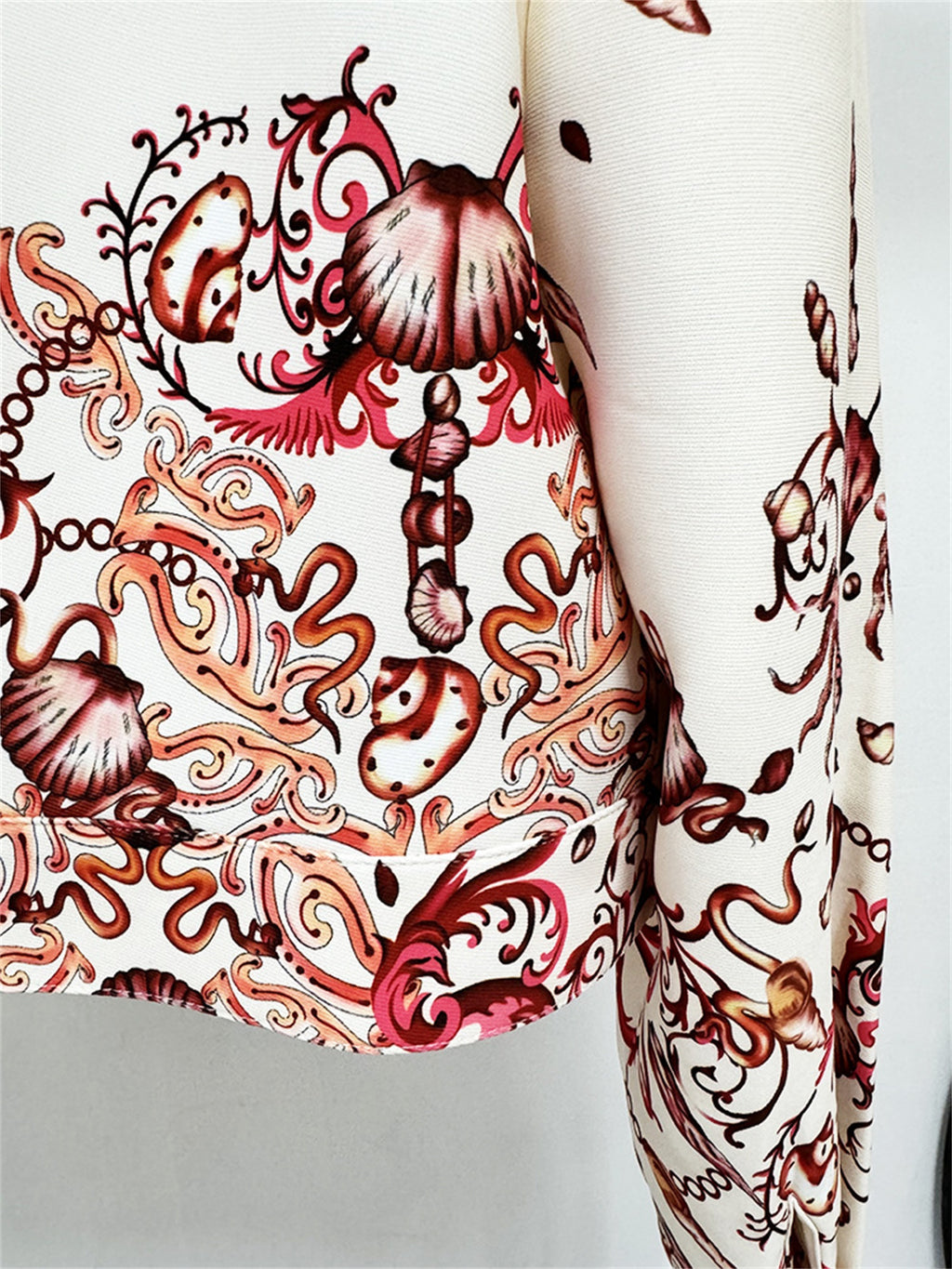Platlogy Vintage Marine Print Three Piece Women Suit Cropped Blazer Cami Top Wide Leg Pants Elegant Casual Outfit Set