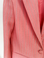 Platlogy Sparkle Vertical Stripe Women Two Piece Blazer And Trouser Suit Formal Business Office Outfit