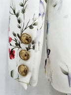 Platlogy Women Floral Butterfly Print Blazer Flared Pants Two Piece Elegant Formal Suit Set