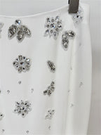 Platlogy White Two Piece Mermaid Evening Gown Handmade Rhinestone Sleeveless Formal Party Dress