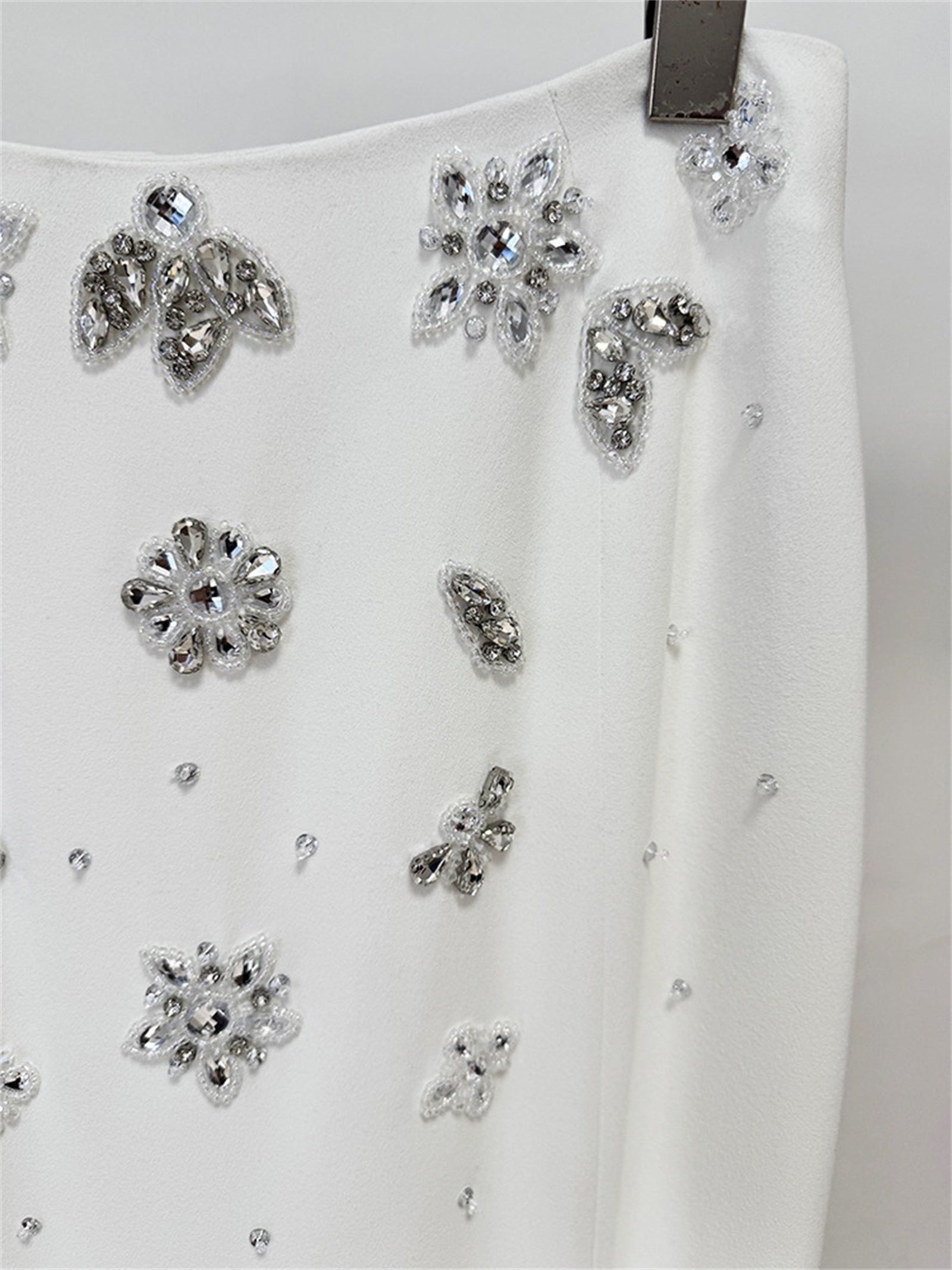 Platlogy White Two Piece Mermaid Evening Gown Handmade Rhinestone Sleeveless Formal Party Dress