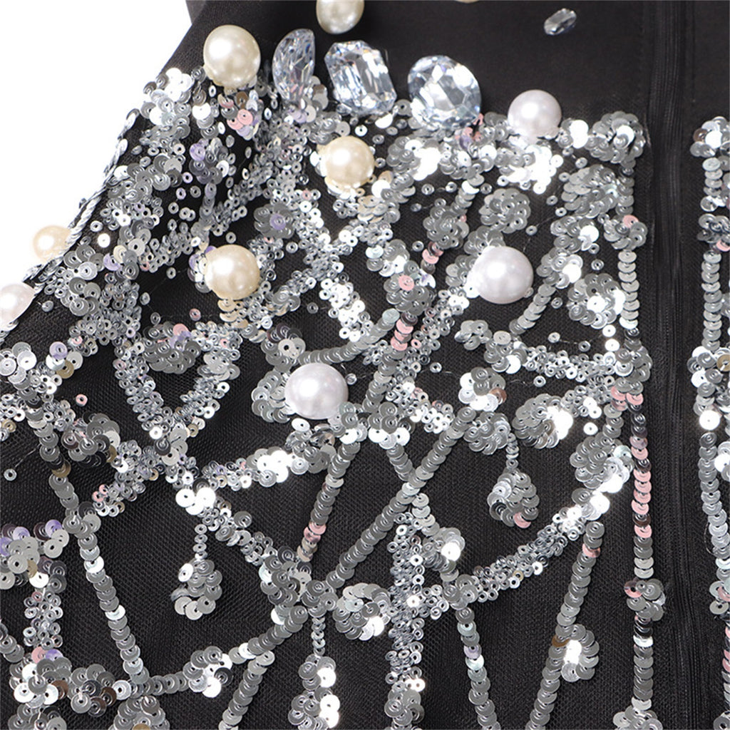 Luxury Beaded And Rhinestone Bodycon Blazer Dress For Formal Occasions