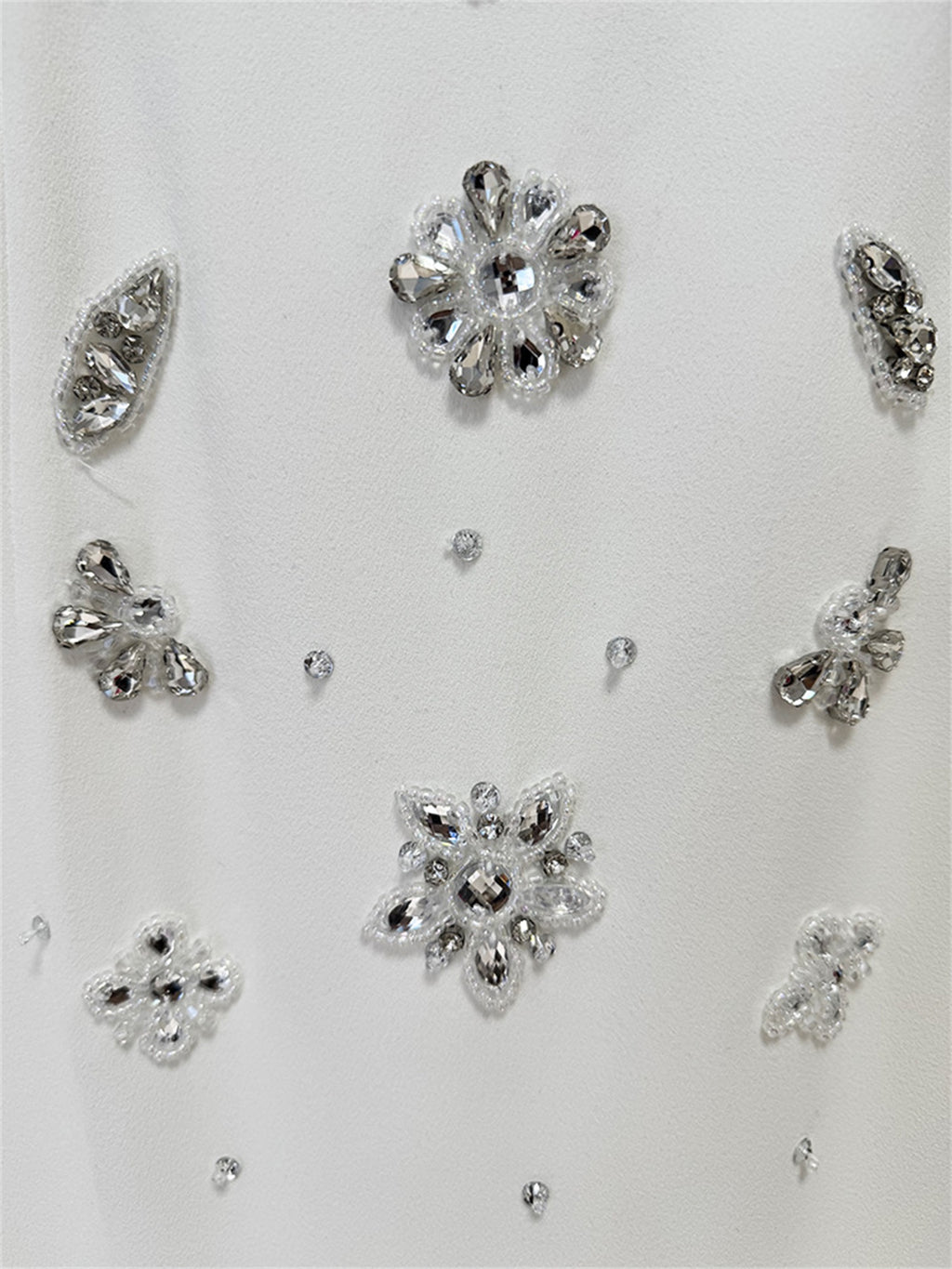 Platlogy White Two Piece Mermaid Evening Gown Handmade Rhinestone Sleeveless Formal Party Dress
