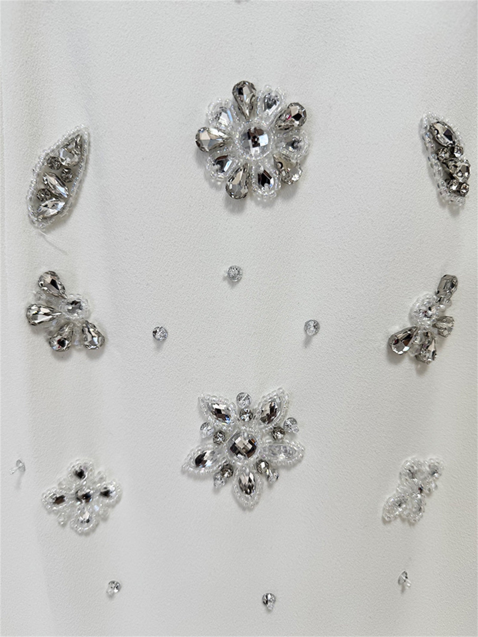 Platlogy White Two Piece Mermaid Evening Gown Handmade Rhinestone Sleeveless Formal Party Dress