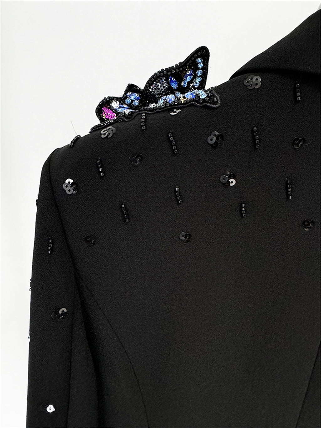 Platlogy Elegant Butterfly Sequin Rhinestone Blazer Wide Leg Pants 2 Piece Women Suit Formal Business Party Outfit