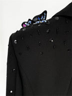 Platlogy Elegant Butterfly Sequin Rhinestone Blazer Wide Leg Pants 2 Piece Women Suit Formal Business Party Outfit