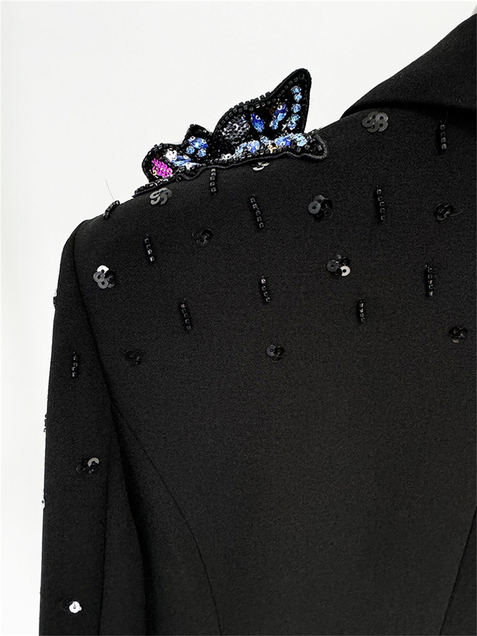 Platlogy Elegant Butterfly Sequin Rhinestone Blazer Wide Leg Pants 2 Piece Women Suit Formal Business Party Outfit