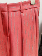 Platlogy Sparkle Vertical Stripe Women Two Piece Blazer And Trouser Suit Formal Business Office Outfit