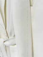 Platlogy Elegant White Belted Blazer Pants Set Stitched Detail Formal Business Two Piece Outfit For Women