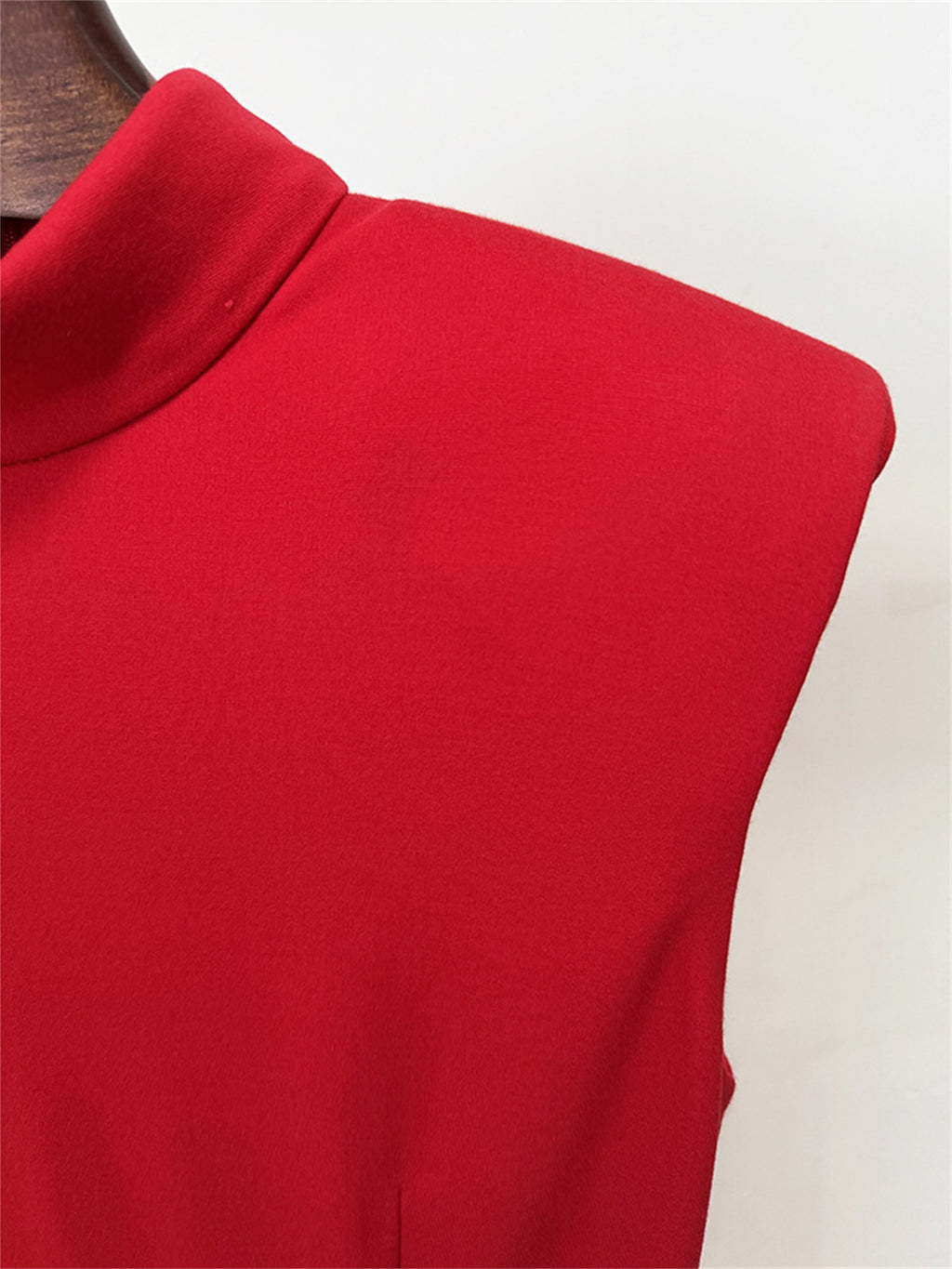 Platlogy Red Sleeveless Mock Neck Maxi Dress With Side Zipper Ruched Bodycon Party Long Dress