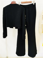 Womens Rhinestone Embellished Cropped Blazer And Flared Pants Two Piece Set