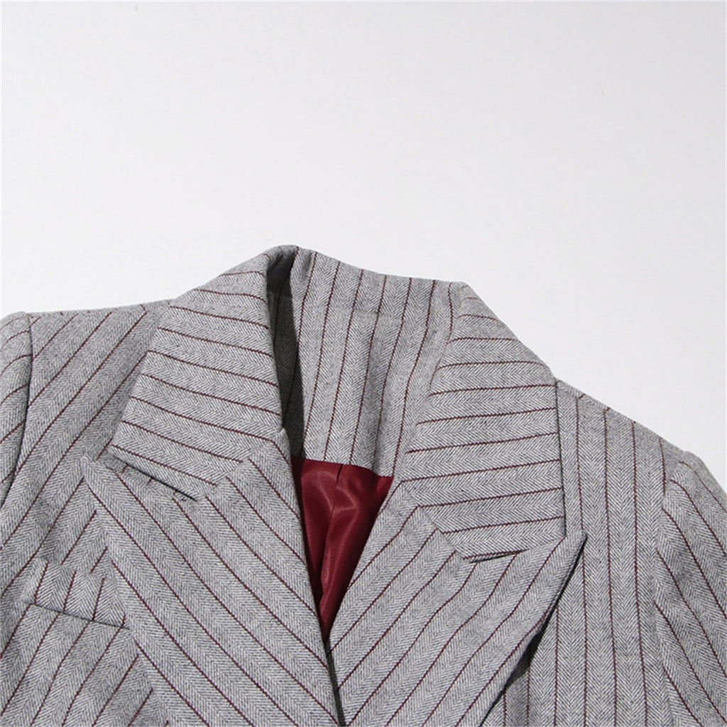 Women's Long Sleeve Striped Blazer with Unique Cut Design