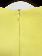 Platlogy Bright Yellow Beaded Tassel Mid Sleeve Midi Dress Elegant Formal Party Cocktail Wedding Guest Dress