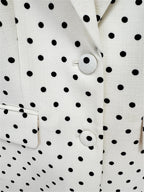 Platlogy Women White Polka Dot Suit Set With Red Bow Blazer And Straight Trousers 2 Piece Outfit For Work Party Daily Wear