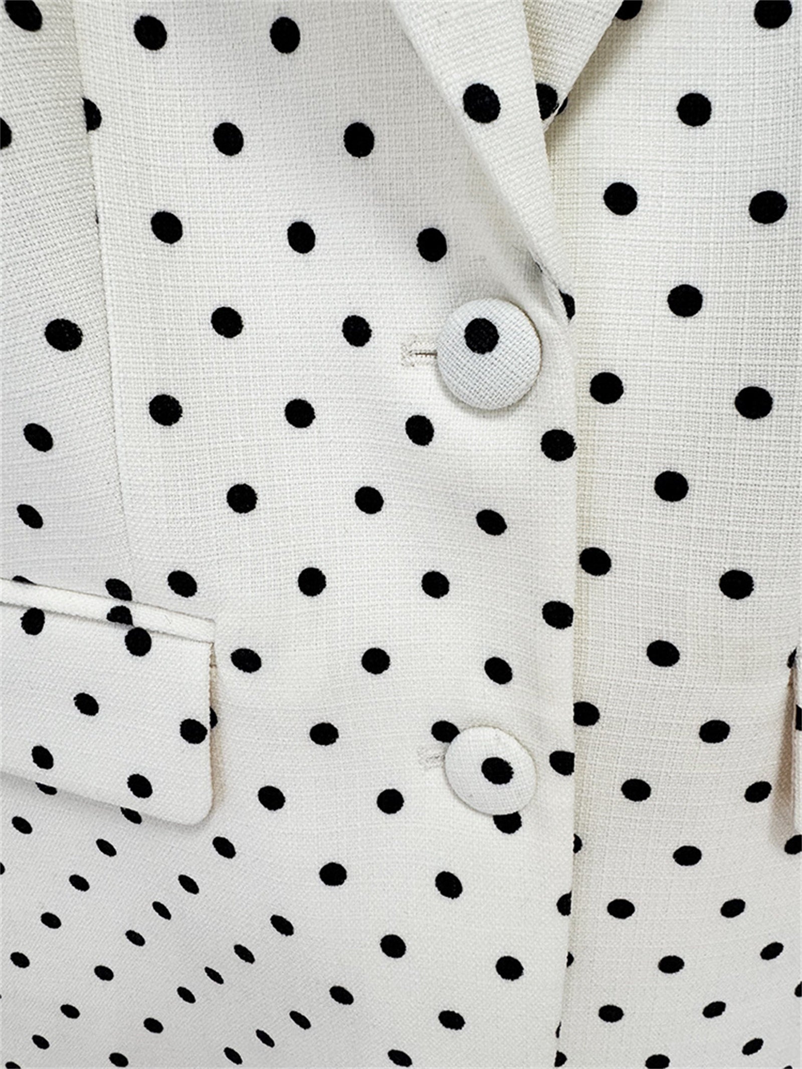 Platlogy Women White Polka Dot Suit Set With Red Bow Blazer And Straight Trousers 2 Piece Outfit For Work Party Daily Wear