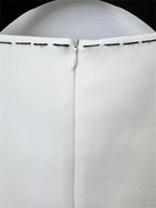 Platlogy White Sleeveless Mini Dress With Black Floral Applique Elegant Work Party Sheath Dress