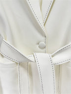 Women Elegant Two Piece Suit Set with Notched Lapel and Waist Tie