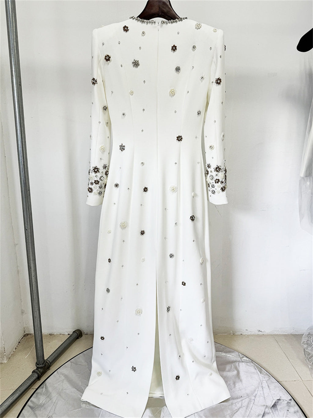 platlogy Women's Fashion Designer Party Formal Long Sleeve Luxurious Rhinestone Diamonds Beaded Long Maxi Dress Gowns