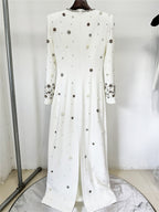platlogy Women's Fashion Designer Party Formal Long Sleeve Luxurious Rhinestone Diamonds Beaded Long Maxi Dress Gowns