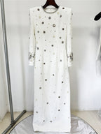 platlogy Women's Fashion Designer Party Formal Long Sleeve Luxurious Rhinestone Diamonds Beaded Long Maxi Dress Gowns