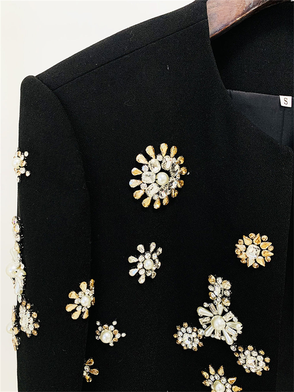 Womens Rhinestone Embellished Cropped Blazer And Flared Pants Two Piece Set