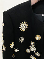 Womens Rhinestone Embellished Cropped Blazer And Flared Pants Two Piece Set