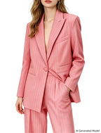 Platlogy Sparkle Vertical Stripe Women Two Piece Blazer And Trouser Suit Formal Business Office Outfit