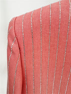 Platlogy Sparkle Vertical Stripe Women Two Piece Blazer And Trouser Suit Formal Business Office Outfit