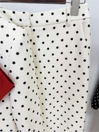 Platlogy Women White Polka Dot Suit Set With Red Bow Blazer And Straight Trousers 2 Piece Outfit For Work Party Daily Wear