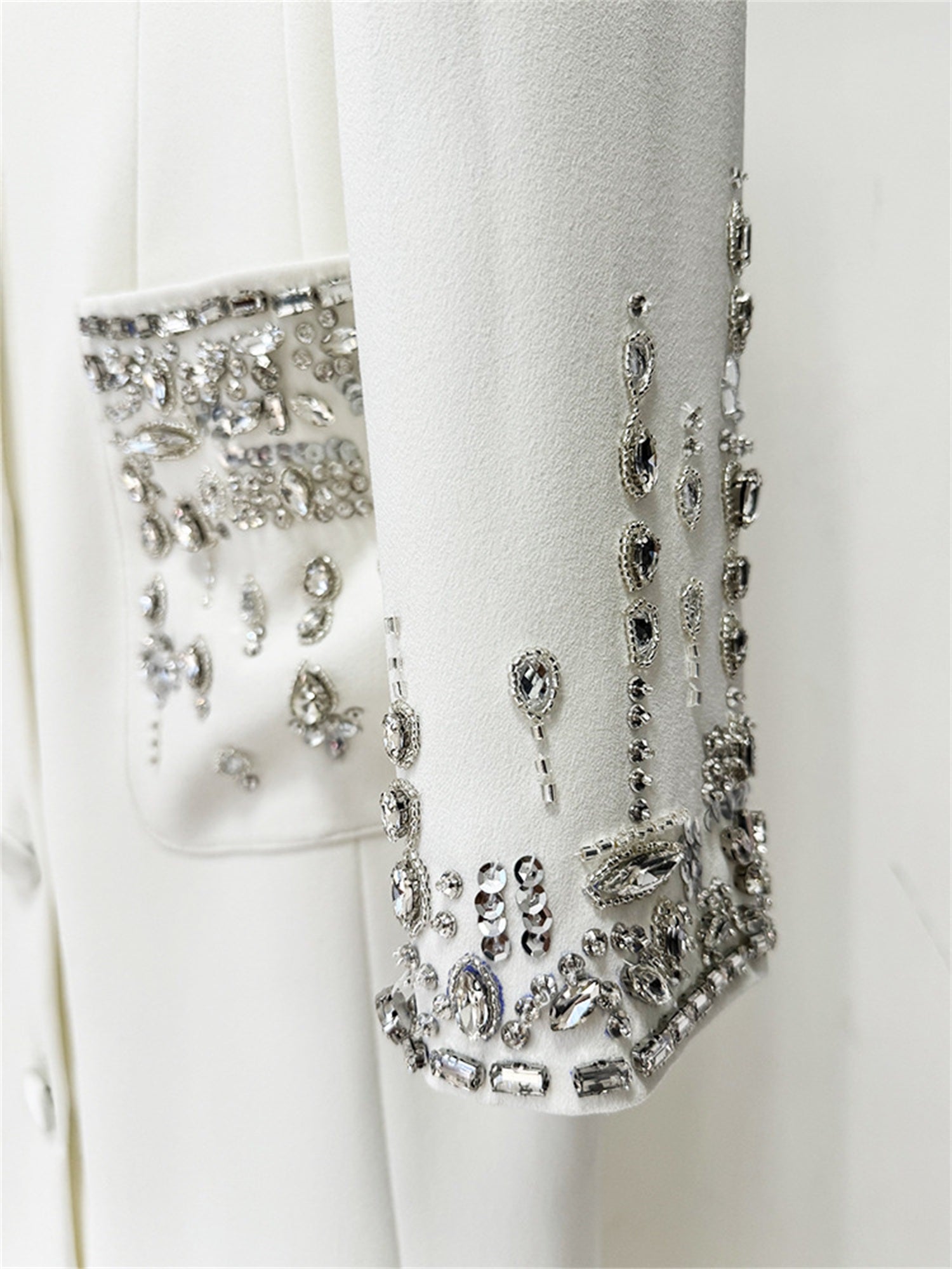 Embellished Cuff Maxi Blazer Dress Button Front Evening Party Dress