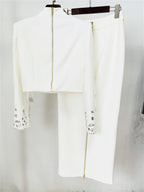Women Rhinestone Embellished Two Piece Set Long Sleeve Crop Top And Maxi Skirt Formal Party Outfit