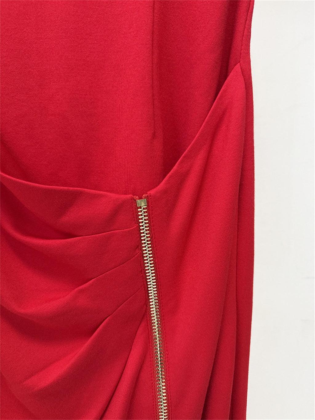 Platlogy Red Sleeveless Mock Neck Maxi Dress With Side Zipper Ruched Bodycon Party Long Dress