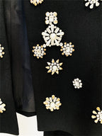 Womens Rhinestone Embellished Cropped Blazer And Flared Pants Two Piece Set