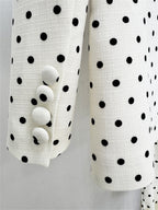 Platlogy Women White Polka Dot Suit Set With Red Bow Blazer And Straight Trousers 2 Piece Outfit For Work Party Daily Wear