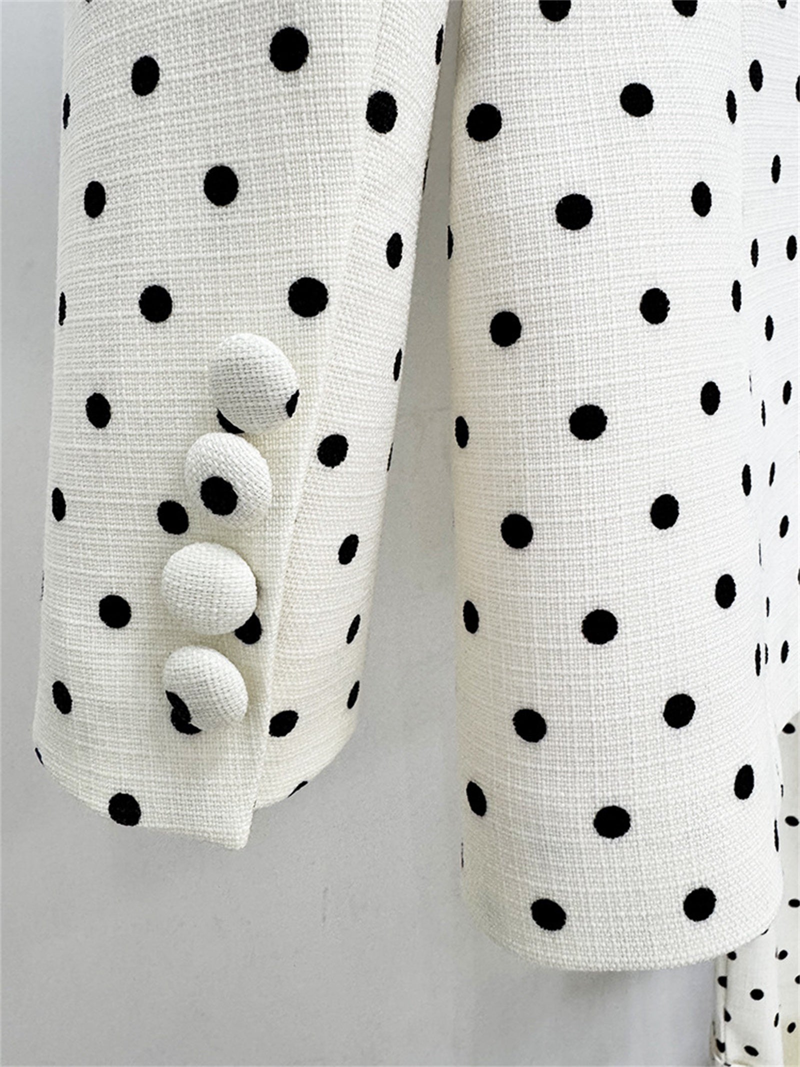 Platlogy Women White Polka Dot Suit Set With Red Bow Blazer And Straight Trousers 2 Piece Outfit For Work Party Daily Wear