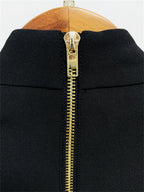 Womens Embellished 2 Piece Blazer Skirt Set High Neck Long Sleeve Formal Party Outfit