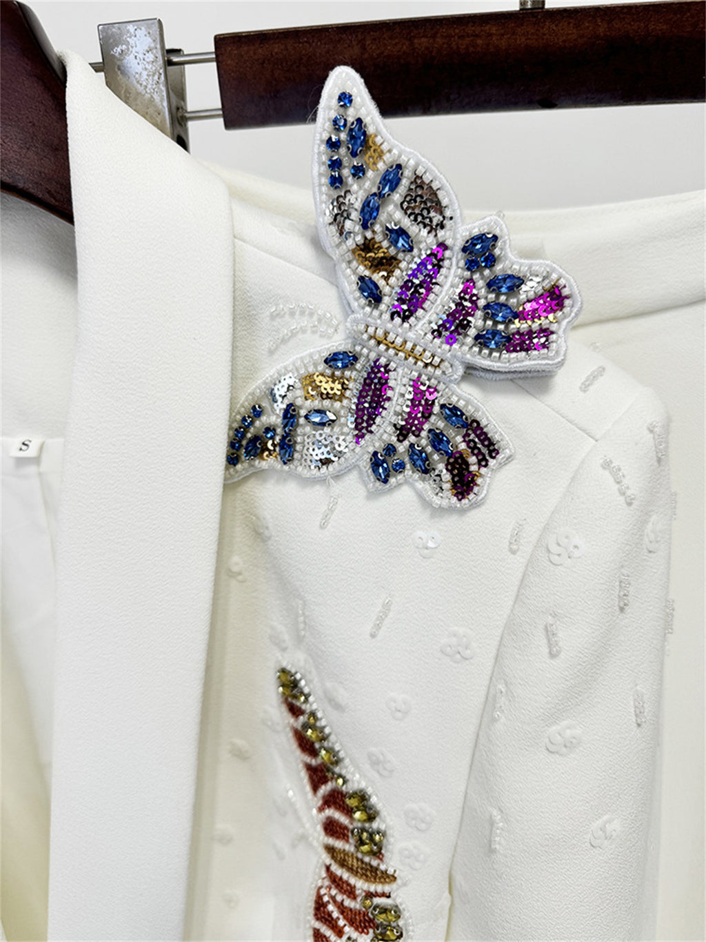 Platlogy Elegant Butterfly Sequin Rhinestone Blazer Wide Leg Pants 2 Piece Women Suit Formal Business Party Outfit