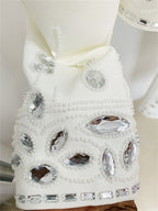 Women Rhinestone Embellished Two Piece Set Long Sleeve Crop Top And Maxi Skirt Formal Party Outfit