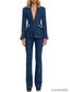 Platlogy Women Pearl Embellished Denim Blazer And Straight Pants Two Piece Suit Formal Casual Matching Outfit