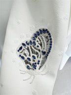 Platlogy Elegant Butterfly Sequin Rhinestone Blazer Wide Leg Pants 2 Piece Women Suit Formal Business Party Outfit