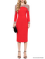 Platlogy Luxury Red Long Sleeve Midi Evening Dress Rhinestone Embellished Formal Party Wedding Guest Dress