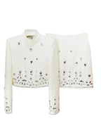 Womens Embellished 2 Piece Blazer Skirt Set High Neck Long Sleeve Formal Party Outfit