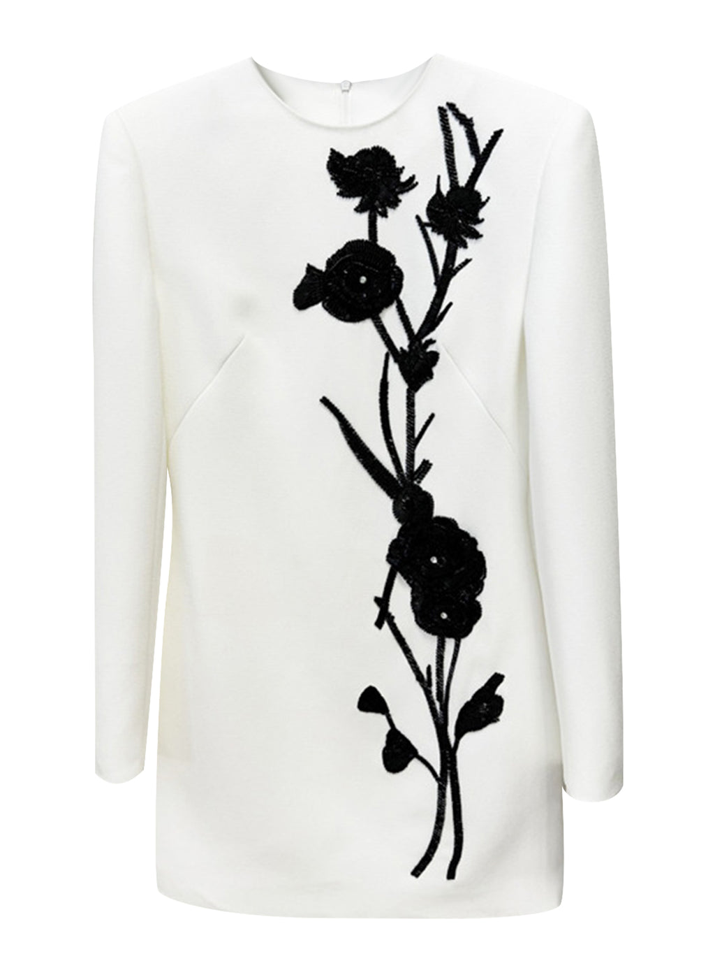 Women Floral Embroidered Blazer Dress Round Neck Long Sleeve Workwear Mini Dress