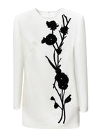 Women Floral Embroidered Blazer Dress Round Neck Long Sleeve Workwear Mini Dress
