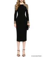 Platlogy Luxury Red Long Sleeve Midi Evening Dress Rhinestone Embellished Formal Party Wedding Guest Dress