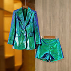 Platlogy Women Sequin Blazer and Short Set 2 PC Slim Fit Notch Lapel Prom Party Glitter Suit