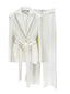 Women Elegant Two Piece Suit Set with Notched Lapel and Waist Tie