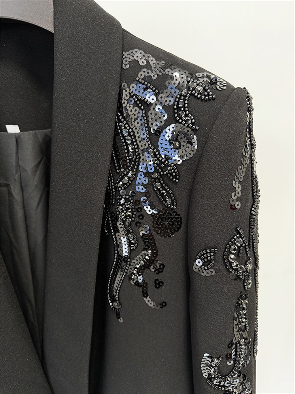 Platlogy Women's Luxury Designer Jacket Slim Fitting Rhinestone Diamonds Beaded Sequin Long Blazer Coat