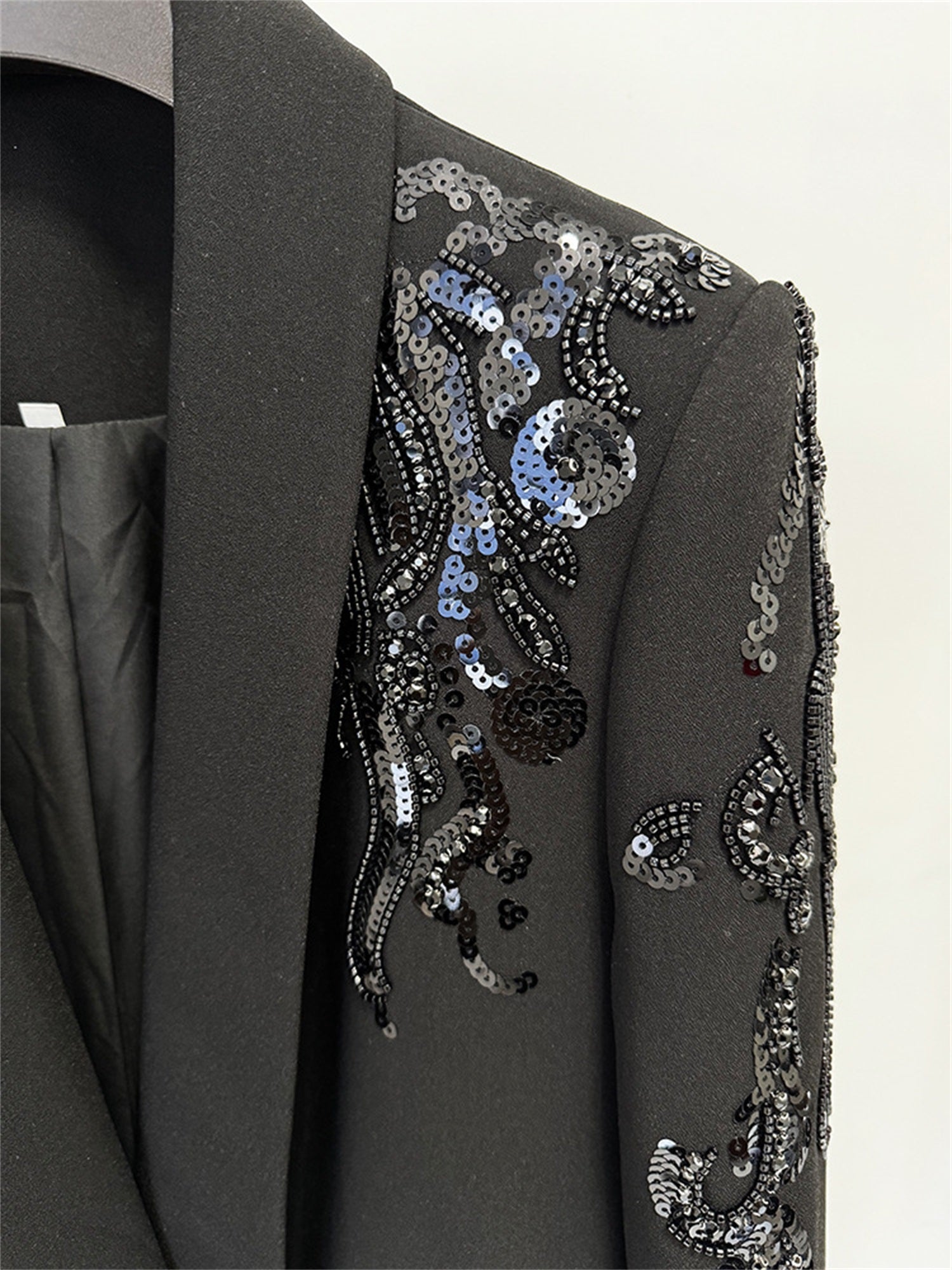 Platlogy Women's Luxury Designer Jacket Slim Fitting Rhinestone Diamonds Beaded Sequin Long Blazer Coat