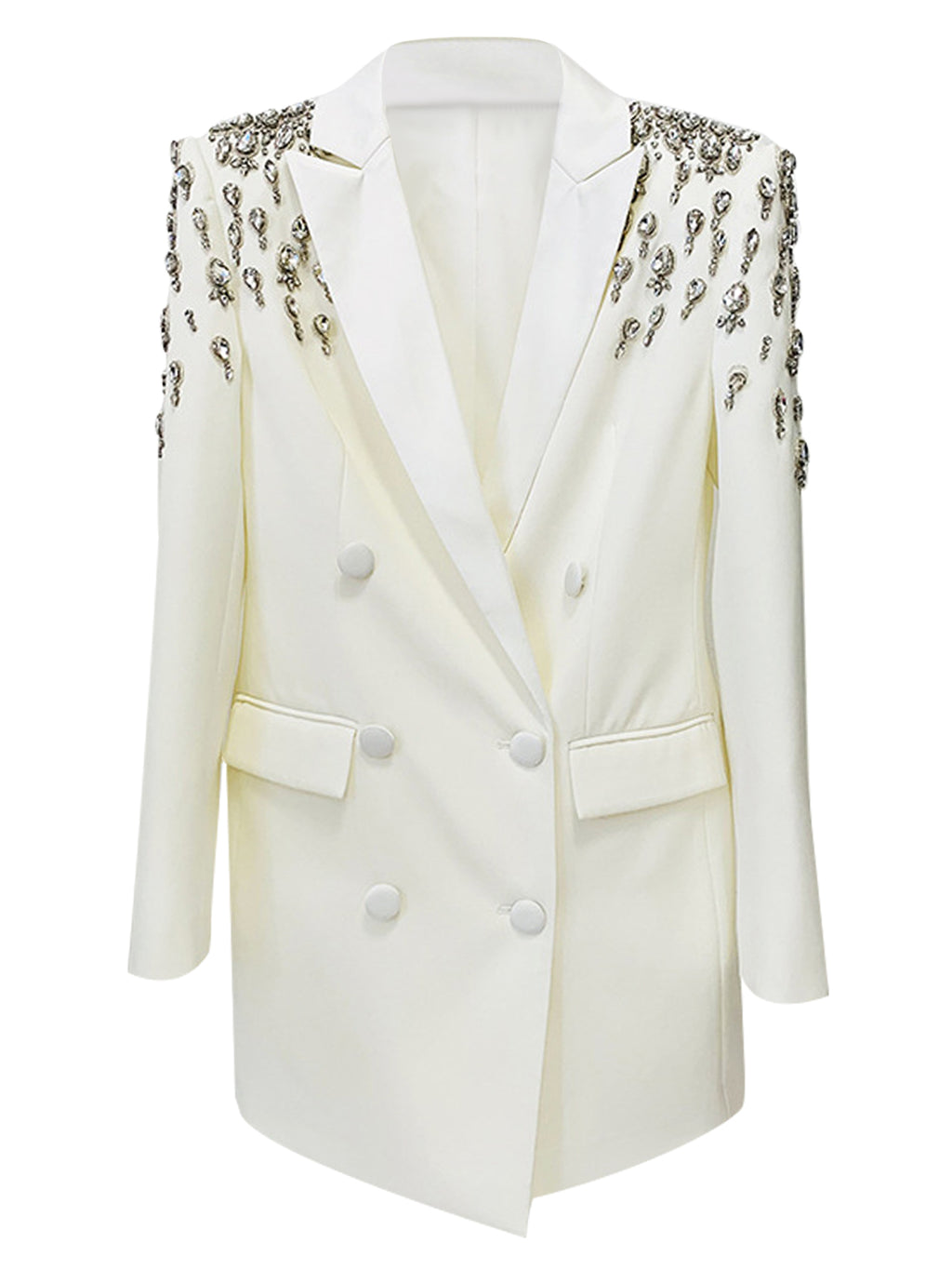 Platlogy Women's Luxury Outwear Embroidery Flares Diamond Blazer Jackets Long Sleeve Long Blazer Dress coat